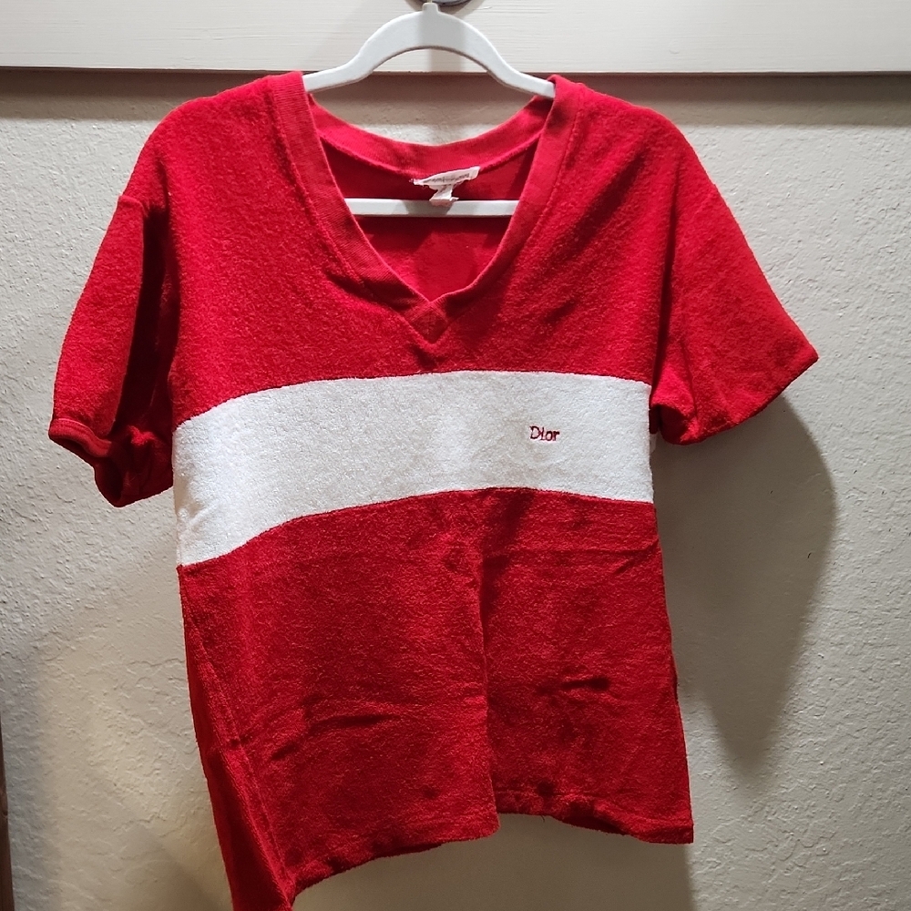 Dior - Vintage Red and White V-Neck Shirt